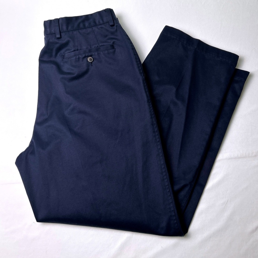 Stafford Mens Pima Cotton Flat Front Chino Trousers Size 36x30 Navy Blue Office